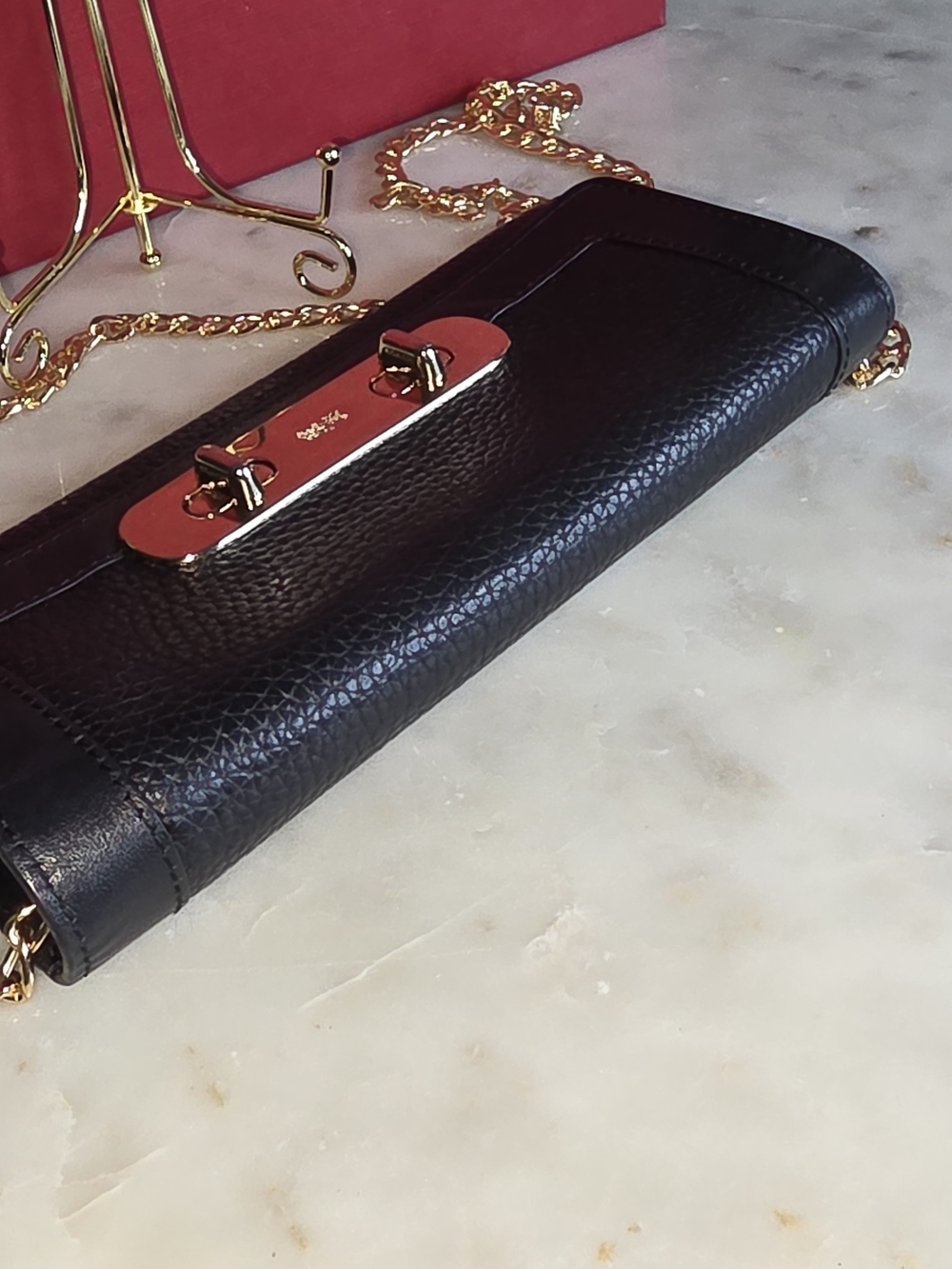 Rare Coach Black Pebbled Leather W/ Double turnlock Gold Plate Wallet - Picture 3 of 16